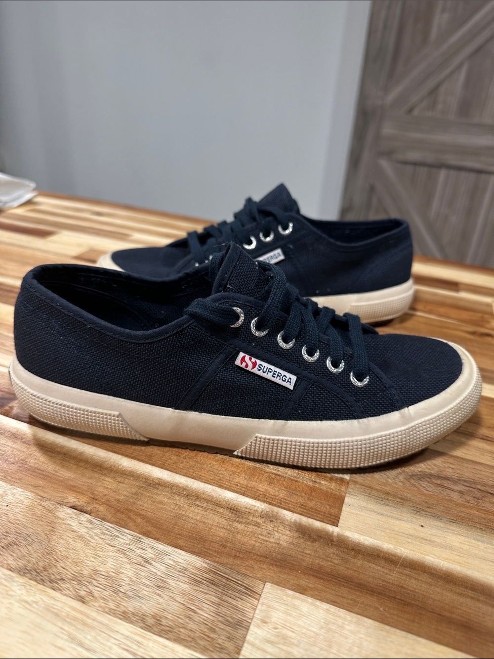 Superga Navy Canvas Low-Top Sneakers with Cream Sole 630
